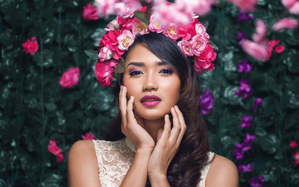 Beautiful Filipino Woman Posing Amidst Roses